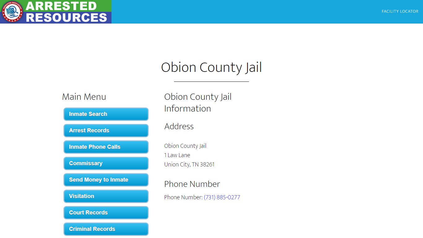 Obion County Jail - Inmate Search - Union City, TN